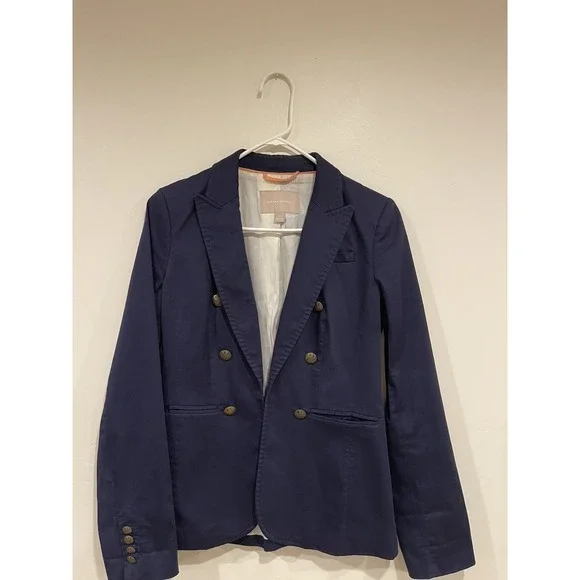 Banana Republic Women's Navy Blue Double Breasted Blazer Brass Buttons Size‎ 2 - Picture 2 of 11